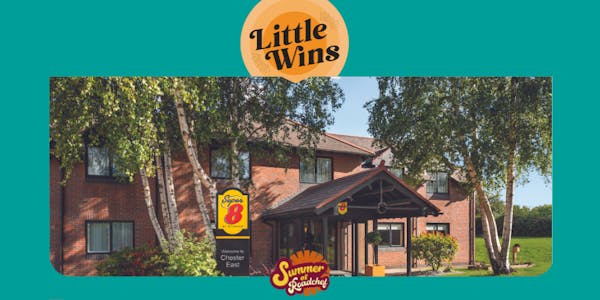 Super 8 by Wyndham Chester Hotel, shown in green square 'Roadchef Little Wins' box