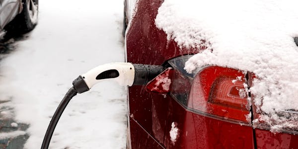 Tesla charging in the snow